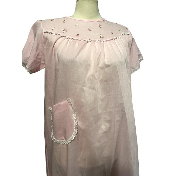 Vintage Handmade Pink Floral Embroidered Wrap Night Gown Robe Sz S/M Womens Shor - Picture 5 of 12